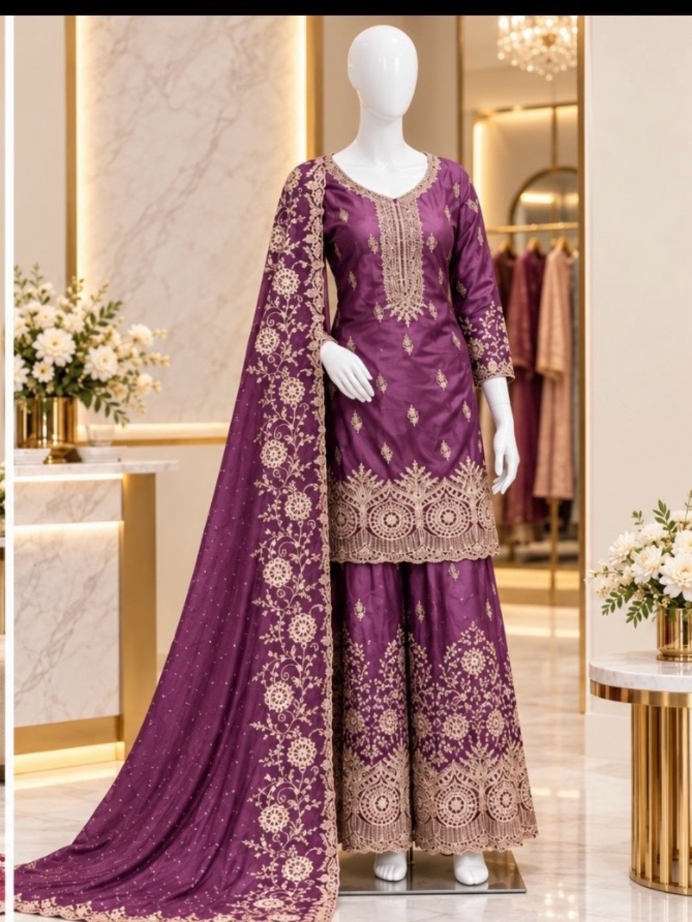Elegant Purple Ombré Embroidered Women’s Indian Outfit with Dupatta